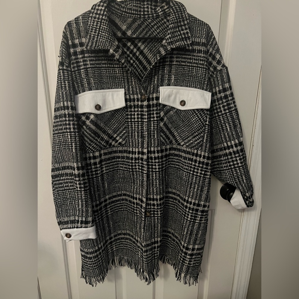 Long Shacket with fringe at the bottom